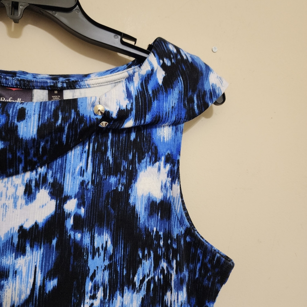 RAFAELLA size Medium Sleeveless Wide Collar Abstract Shift Dress‎ Blue - Picture 9 of 14